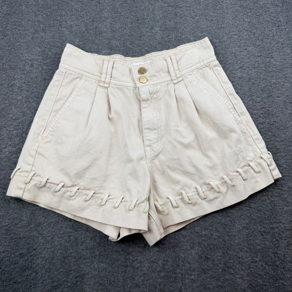Sam Edelman High Waist Cream Shorts with Button Detail